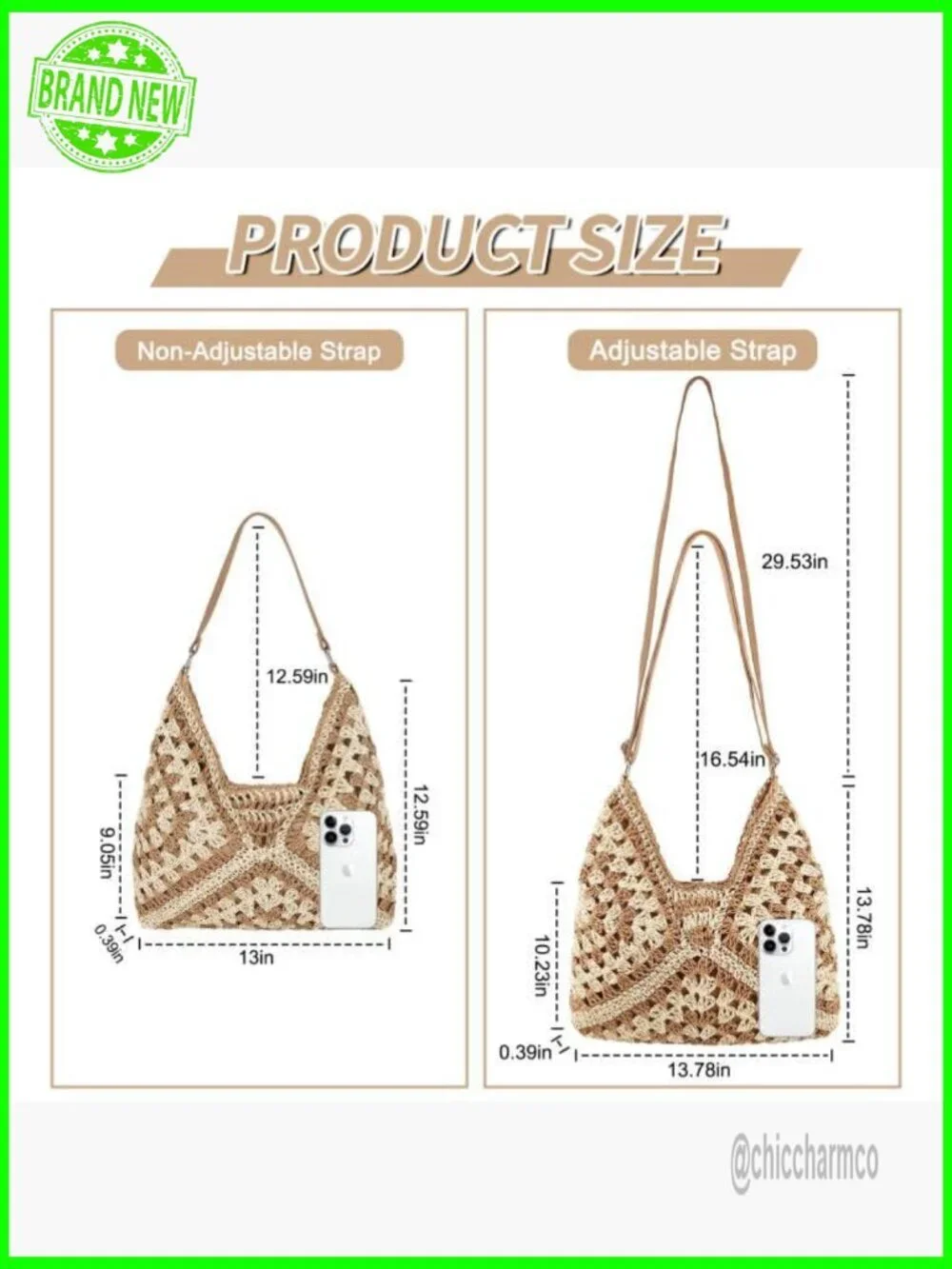 Straw Hobo Tote Bag Adjustable Strap Foldable Travel Beach Bag